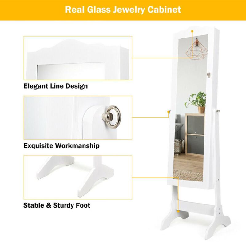 Hivvago 4-Angle Tilting Mirrored Lockable Jewelry Cabinet with Large Storage Capacity-White