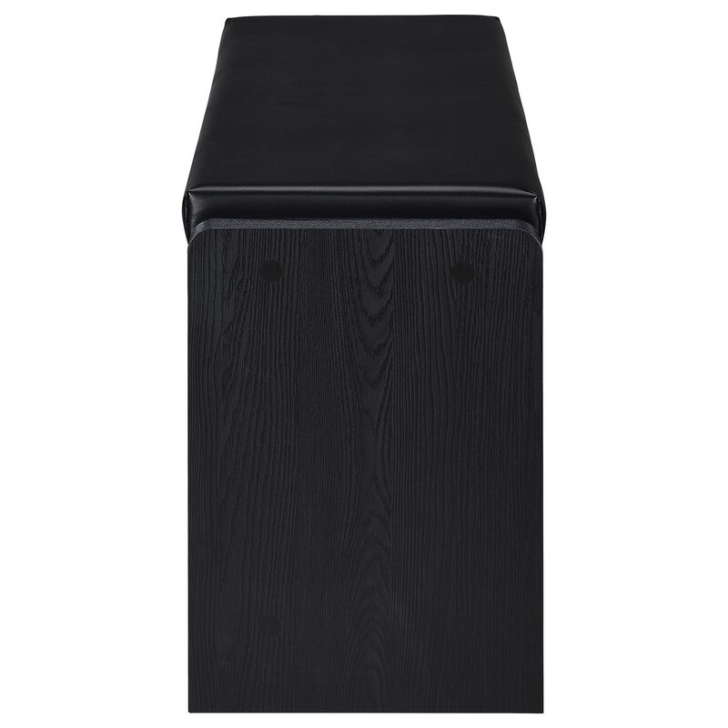 Aryn Storage Bench with Adjustable Shelf, Black Faux Leather, Black - Benzara