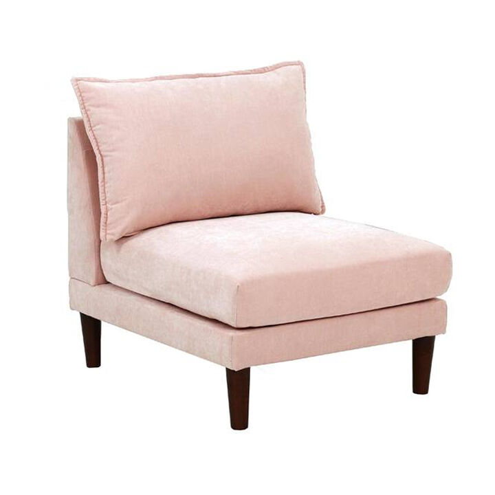 Rio 33 Inch Modular Armless Sofa Chair, Lumbar Cushion, Blush Pink - Benzara