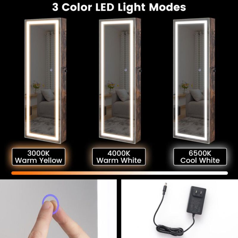 Hivvago Mirrored Jewelry Armoire with Full Length Mirror and 2 Internal LED Lights