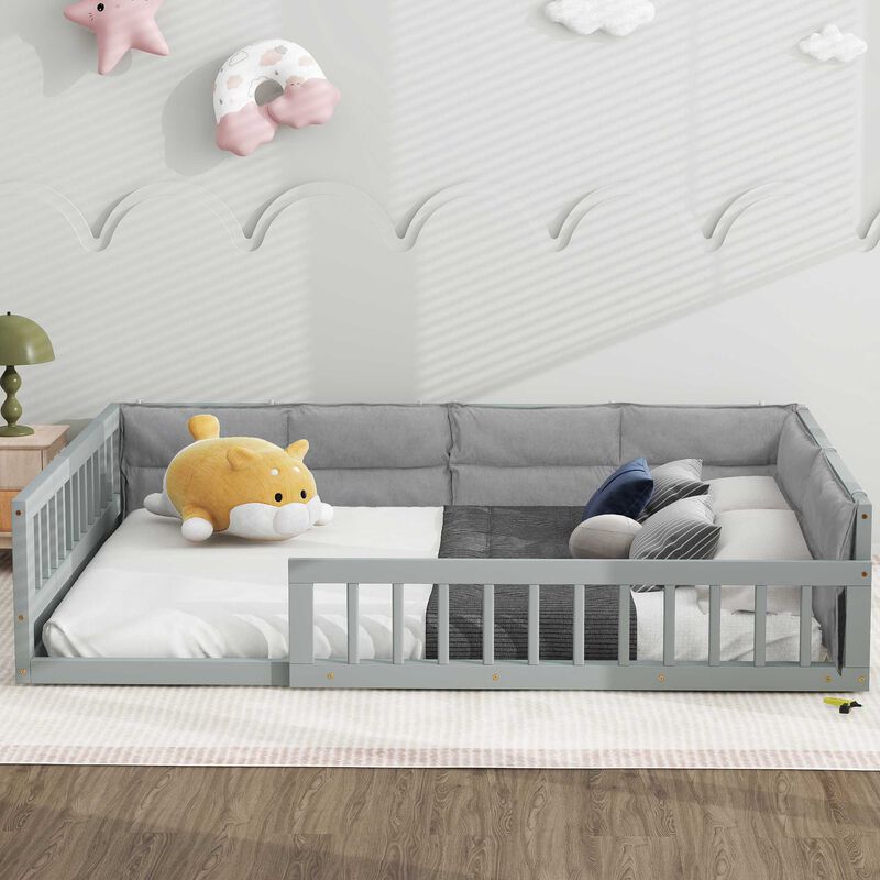Merax Wood Platform Bed with Guardrail and Pillow