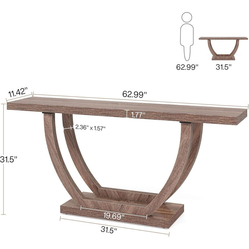 Farmhouse Console Entryway Table: 63 Inches Console Table with Wooden Legs, Narrow Long Foyer Sofa Table Behind Couch for Hallway, Entrance, Living Room, All Wood, Deck Boxes