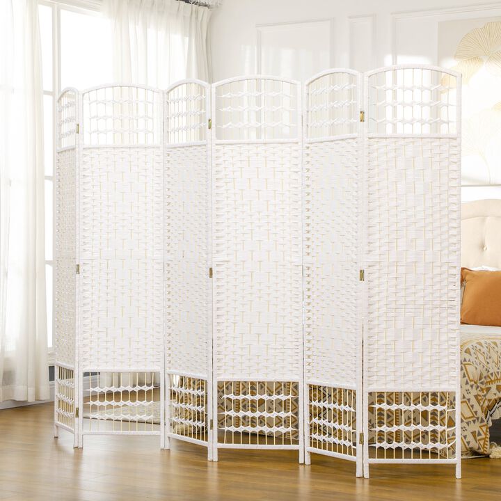 White Privacy Screen: 6-Panel Folding Room Divider for Home/Office