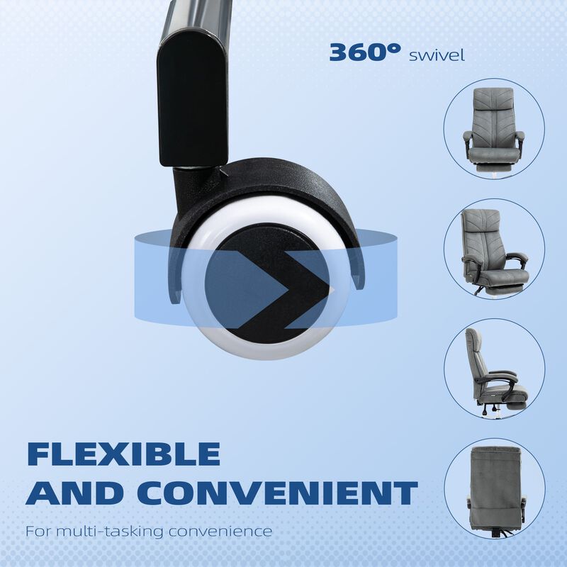 Gray Office Comfort: High-Back Reclining Chair with Footrest