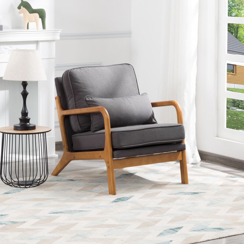 Linen Blend Arm Chair with Solid Wood Leg