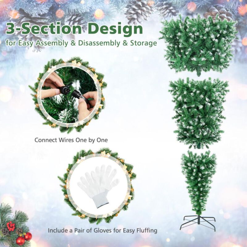 Hivvago 7.5 Feet Pre-Lit Snowy Upside Down Christmas Tree 1100 Tips