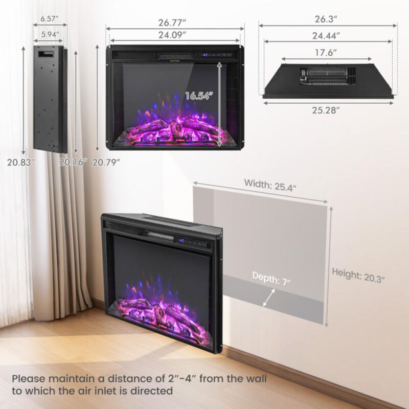 Hivvago 26 Inch Recessed Electric Fireplace with Adjustable Flame Brightness