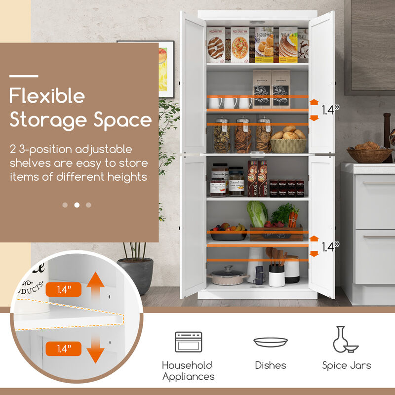 72.5" Tall Buffet Cabinet with 6-Tier Shelves and 4 Doors
