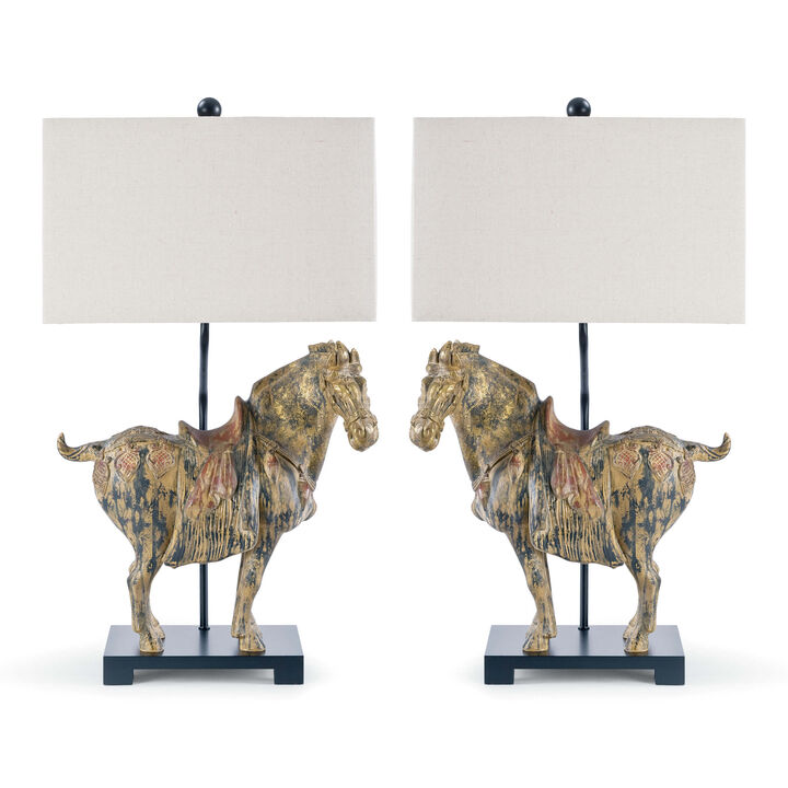 Dynasty Horse Table Lamps Pair