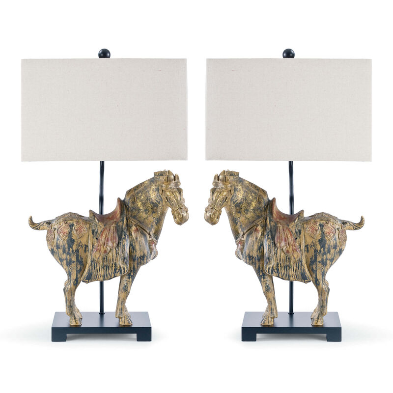 Dynasty Horse Table Lamps Pair
