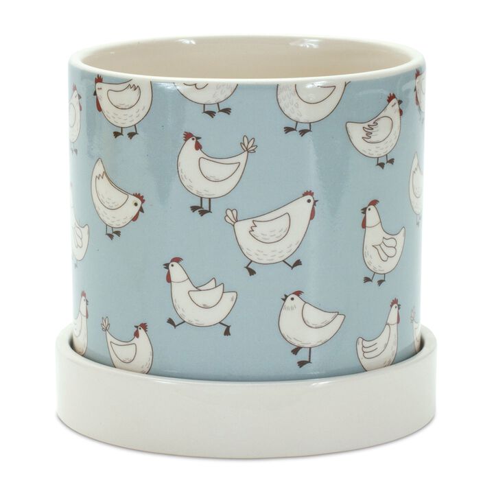 Chicken Pattern Planter With Plate (Set of 2)
