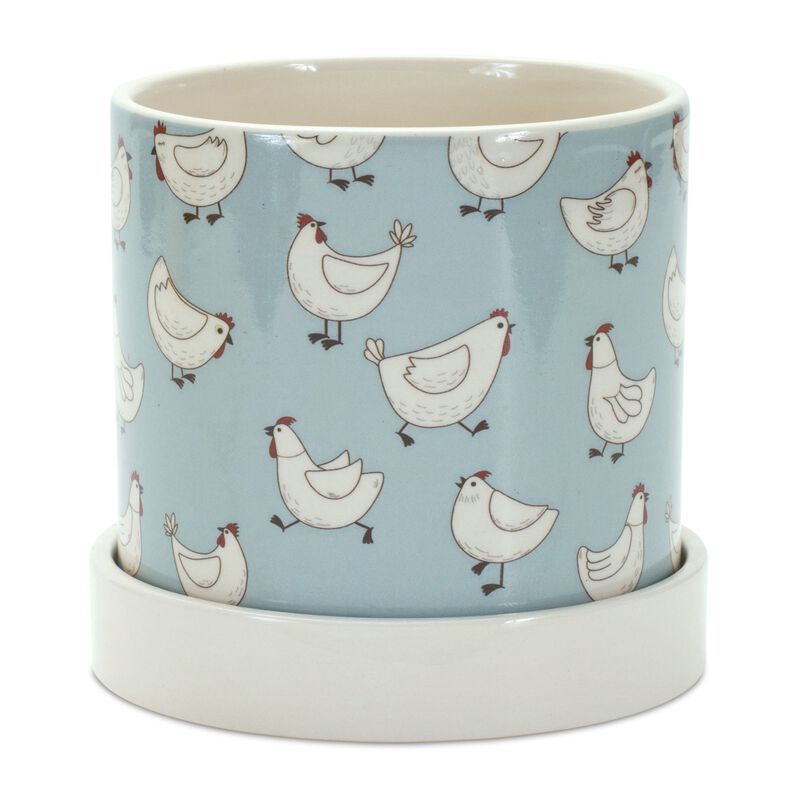 Chicken Pattern Planter With Plate (Set of 2)