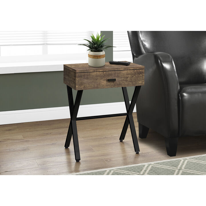 Monarch Specialties I 3450 Accent Table, Side, End, Nightstand, Lamp, Storage Drawer, Living Room, Bedroom, Metal, Laminate, Brown, Black, Contemporary, Modern