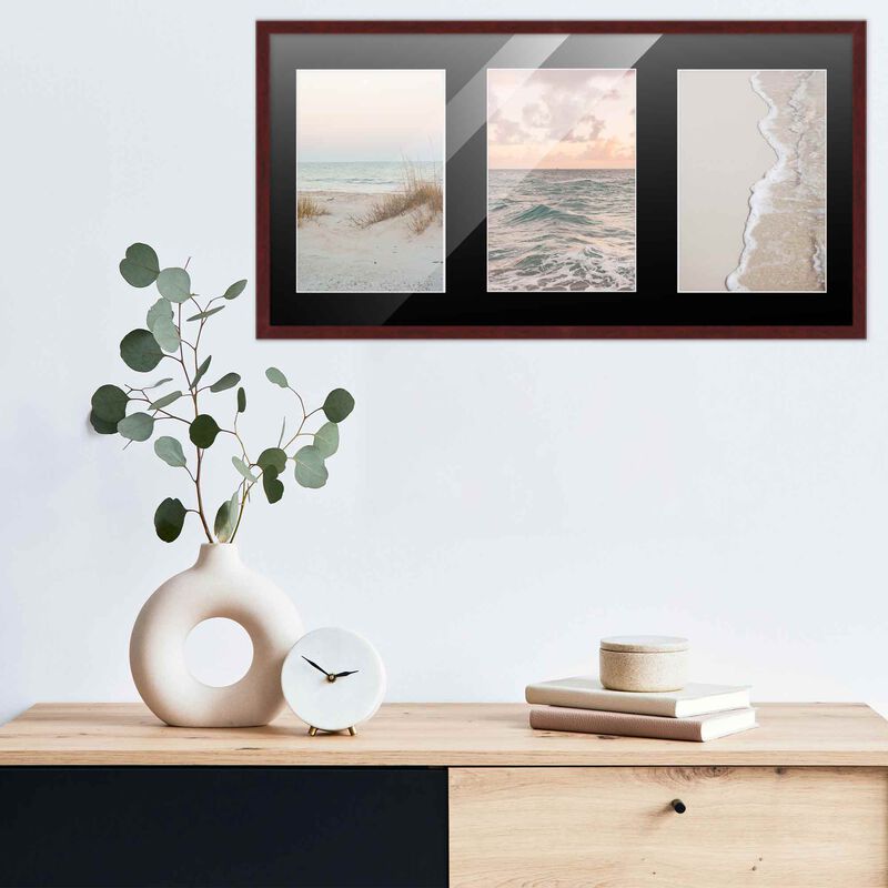 8.5x17 Wood Collage Frame with Black Mat For 3 5x7 Pictures