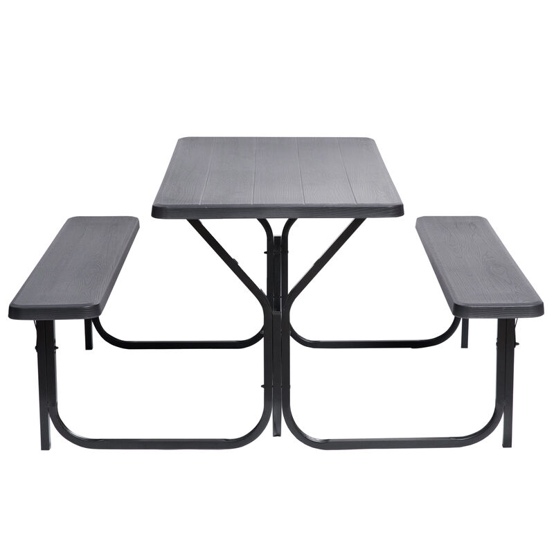 Outdoor Gray Woodgrain Picnic Table Set with Metal Frame, 5 Feet Long