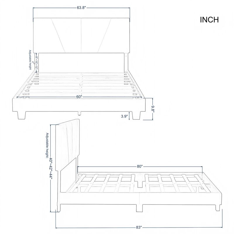 Wood Frame Queen Upholstered Platform Bed