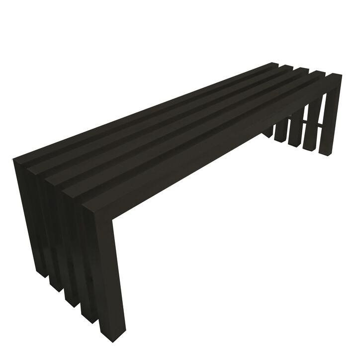Namo 58 Inch Accent Bench, Modern Slatted Design, Rectangular, Black Steel - Benzara