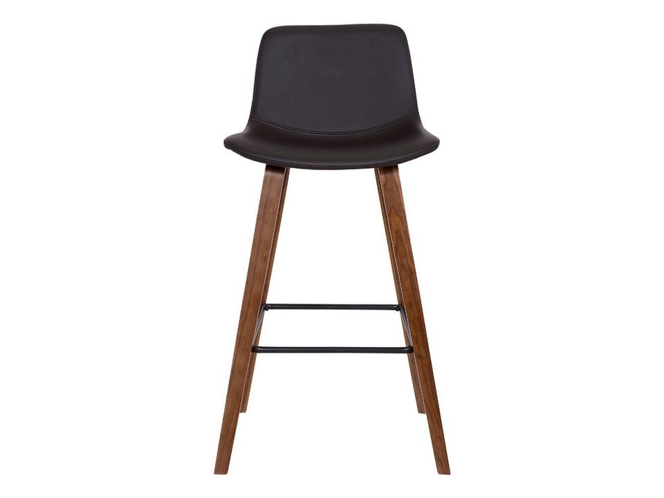 35 Inch Wooden Barstool with Leatherette Seat, Brown - Benzara