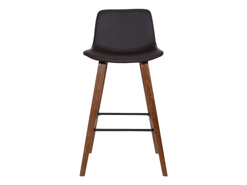 35 Inch Wooden Barstool with Leatherette Seat, Brown - Benzara