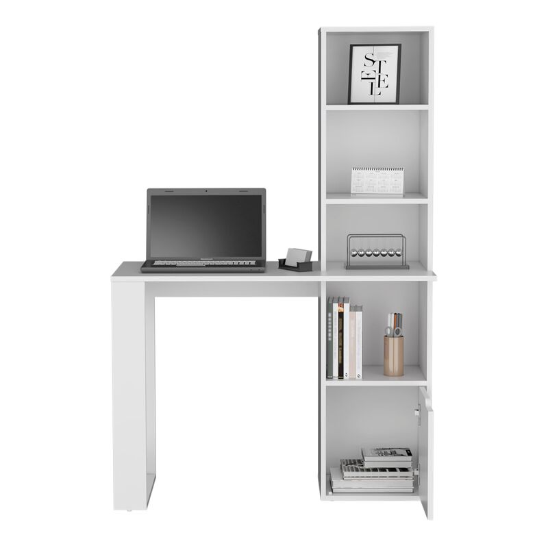 Iowa Computer Desk with 1-Cabinet and 4-Tier Bookcase -Black