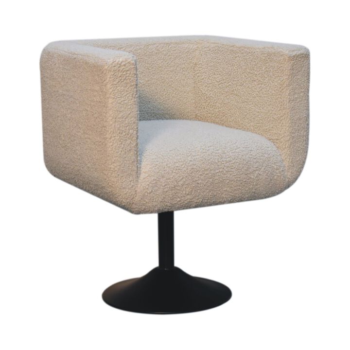 Artisan Furniture Cream Boucle Black Base Swivel  Solid Wood Arm Chair