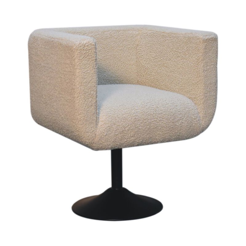 Artisan Furniture Cream Boucle Black Base Swivel  Solid Wood Arm Chair
