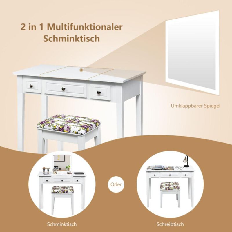 Hivvago Vanity Dressing Table Set with Flip Top Mirror and 3 Drawers
