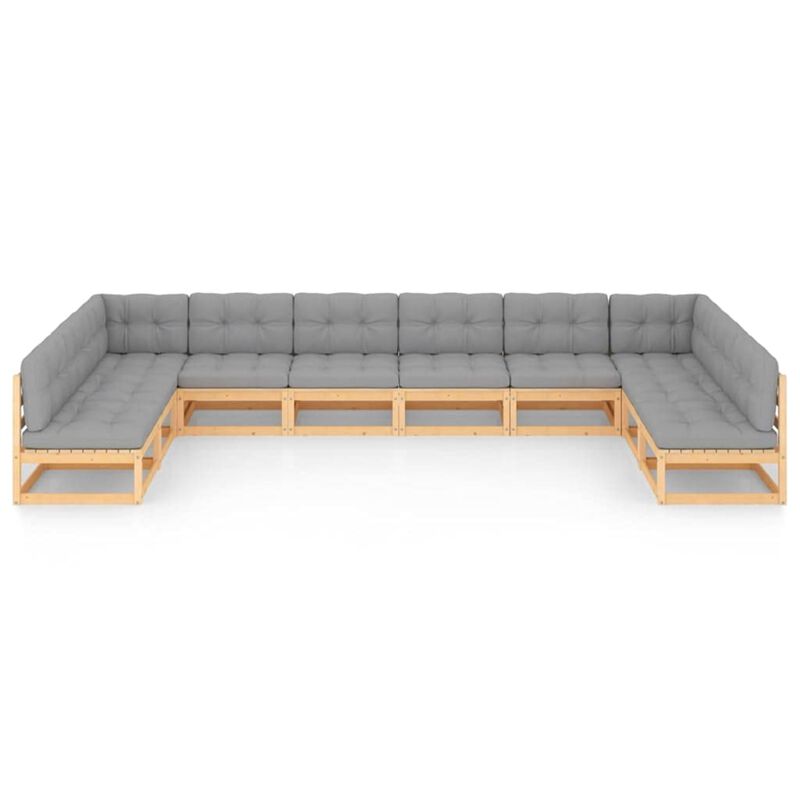 vidaXL 10 Piece Garden Lounge Set with Cushions Solid Pinewood