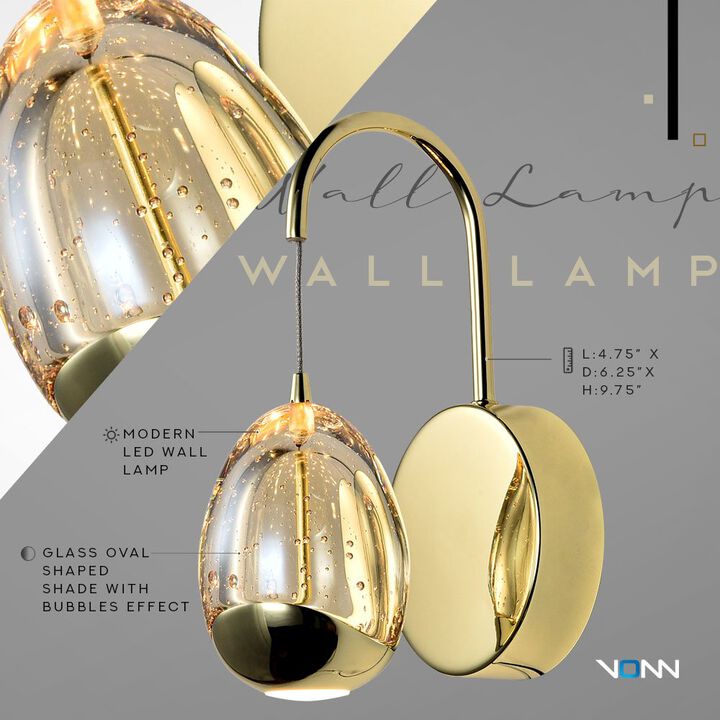 VONN Lighting Integrated LED Wall Sconce Light with Champagne Glass Shade in Gold