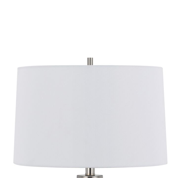 Maci 29 Inch Table Lamp, Accent Crackled Clear Glass, White Drum Shade - Benzara