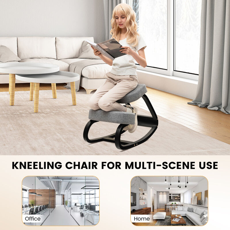 Rocking Ergonomic Kneeling Chair with Padded Cushion for Home Office-Gray
