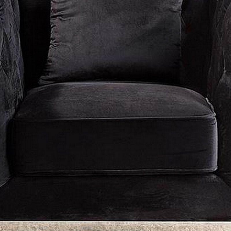 Vade 39 Inch Accent Chair, Stainless Steel Frame, Tufted Black Flannelette - Benzara