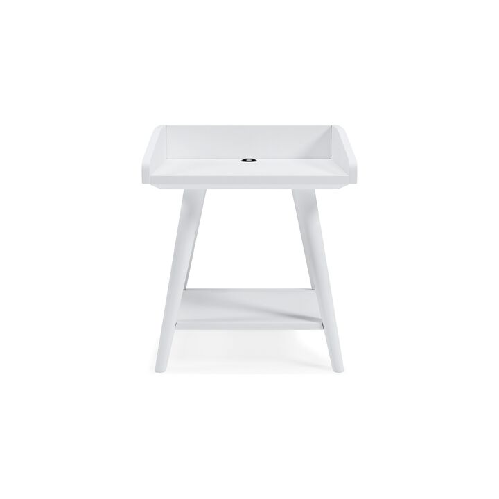 Arid Accent Table, 22 Inch, Gallery Rail Tray Top, White Wood - Benzara