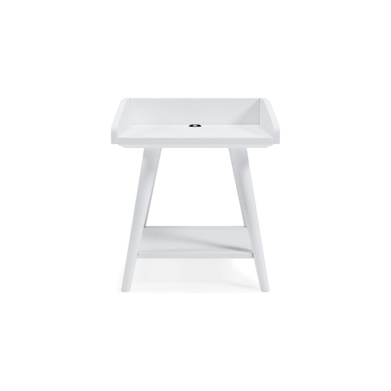 Arid Accent Table, 22 Inch, Gallery Rail Tray Top, White Wood - Benzara
