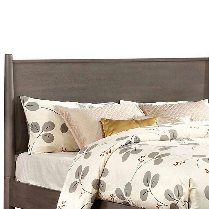 Wooden California King Size Bed with Panel Headboard, Gray-Benzara