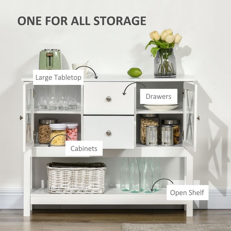 White Kitchen Storage: Buffet Sideboard with Glass Door