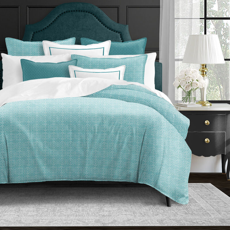 6ix Tailors Fine Linens Bishop Turquoise Duvet Cover Set