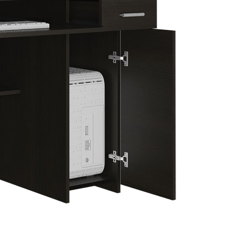 DEPOT E-SHOP Xalo 180 Compu Hutch Desk, Keyboard Tray, Door Panel For CPU, Multiple Shelves, One Drawer, Black