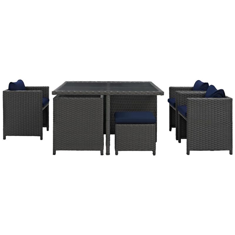 Sojourn 9 Piece Outdoor Patio Sunbrella Dining Set - Canvas Navy