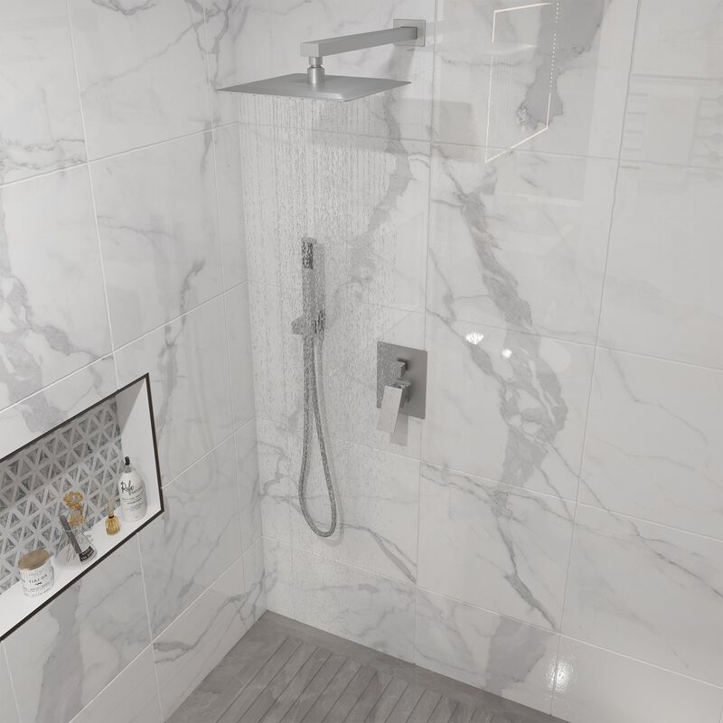 Mondawe 10-in Built-In Shower Faucet System with 2-way Diverter， Square Bathroom Shower Combo Set (Pressure-balanced Valve Included)