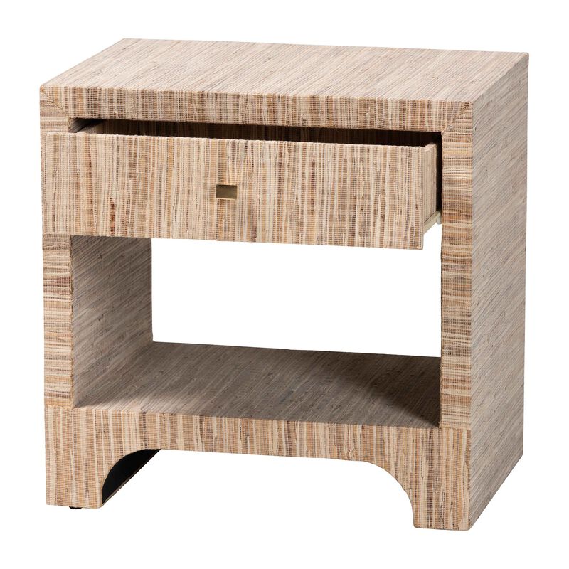 bali & pari Julia Bohemian Woven Natural Grasscloth 1 Drawer Nightstand