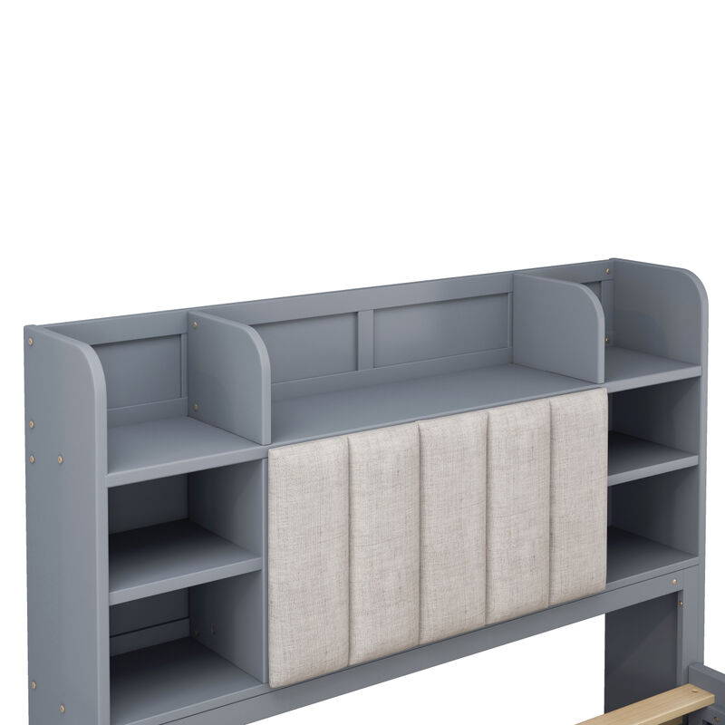 Full Size Bed Frame with Storage, Grey