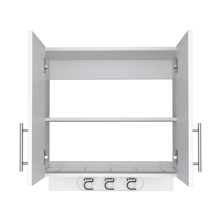 DEPOT E-SHOP Albany Cabinet Wall Mounted with Broom Hangers and Metal Handles