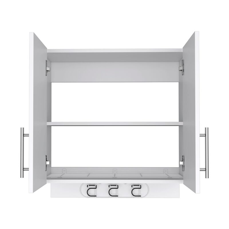 DEPOT E-SHOP Albany Cabinet Wall Mounted with Broom Hangers and Metal Handles