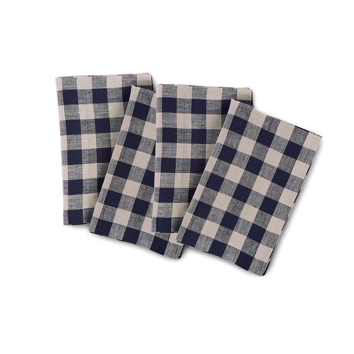 Solino Home 100% Pure Linen Cloth Napkins 20 x 20 Inch Set of 4 Dinner Napkins | Morgan Check
