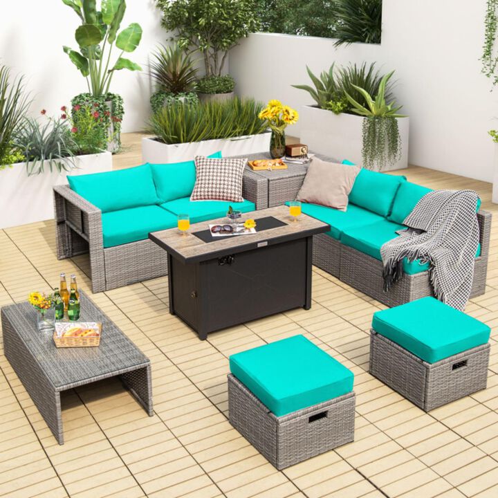 Hivvago 9 Pieces Patio Furniture Set with 42 Inches 60000 BTU Fire Pit