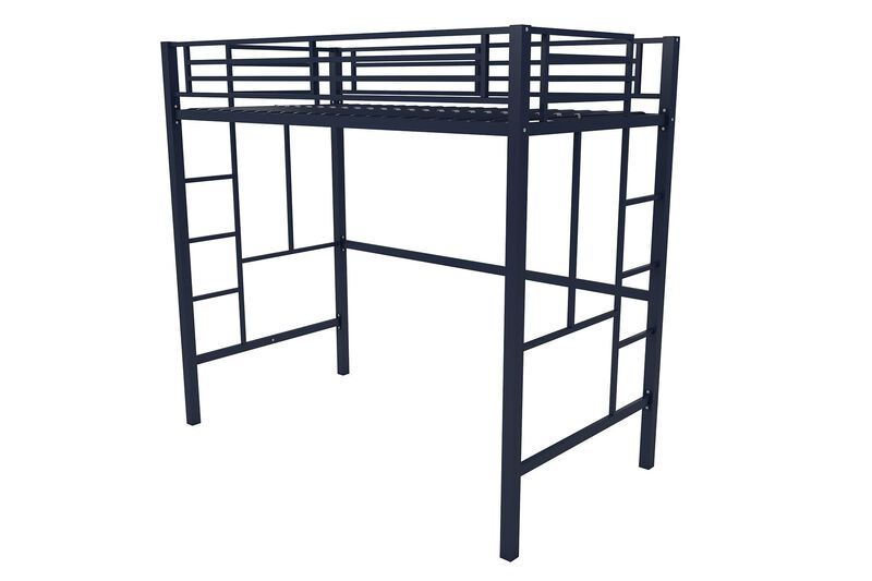 Atwater Living Grace Twin Metal Loft Bed with Two Ladders and Safety Railings