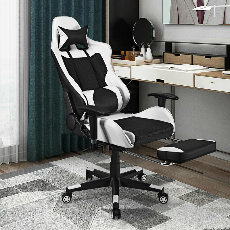 Costway Massage Gaming Chair Reclining Racing Office Computer Chair with Footrest Blue
