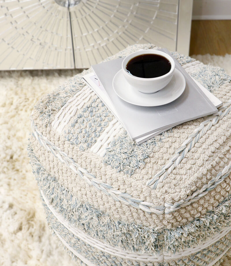 Pasargad Home Grandcanyon Cotton Braided Pouf, Beige