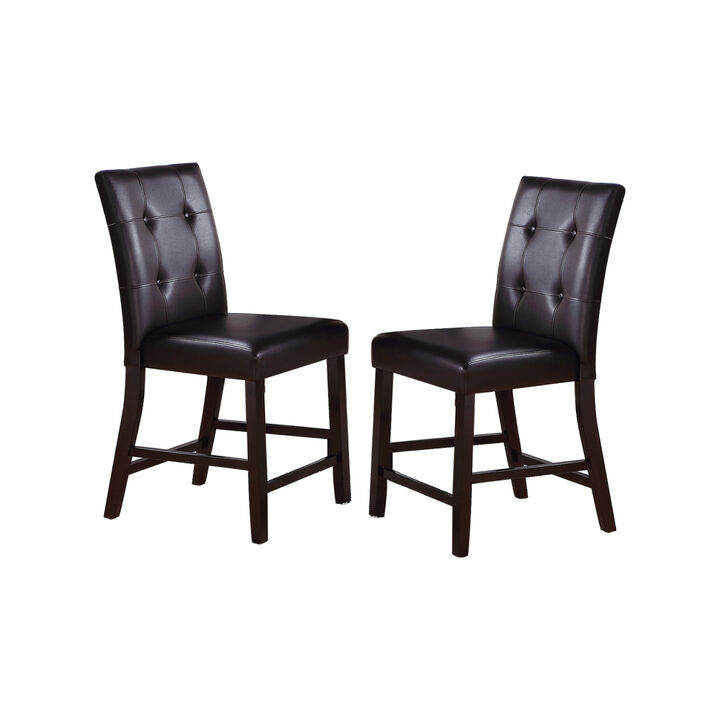 Leroux Upholstered Counter Height Chairs In Espresso Finish, Set Of 2